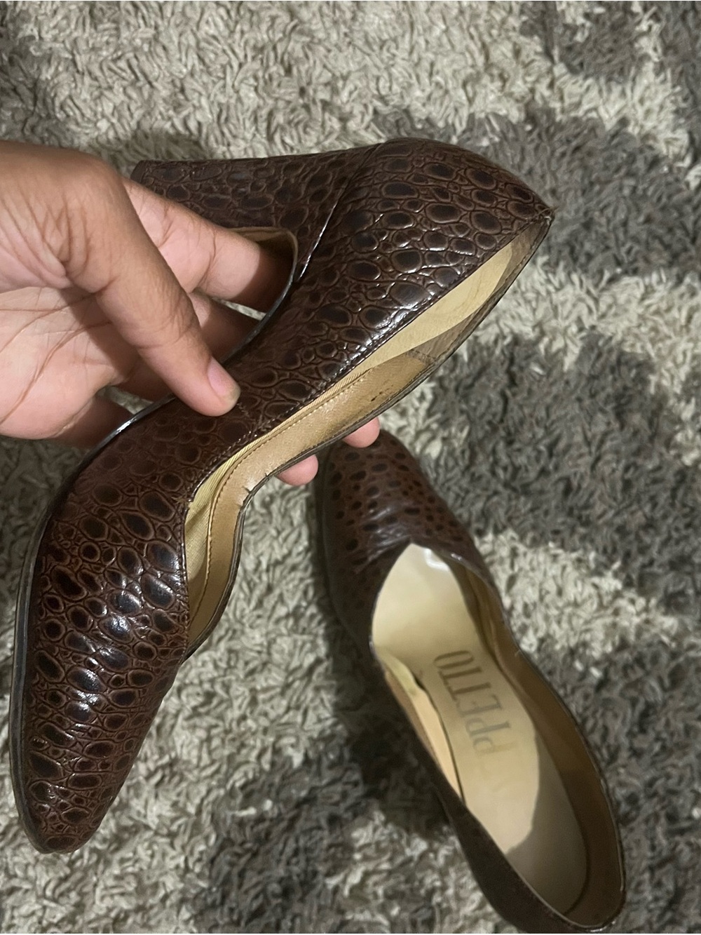 Repetto Dark Brown Croc-Embossed Pointed Toe Pumps collectible